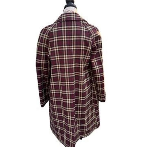 New Style Express Coat wool Blend 3/4 Length Plum Brown Plaid Womens Size 4 - Picture 2 of 5